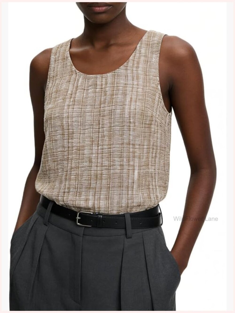 Linen Tank Top Women Sleeveless Crew Neck Summer Basic Camisole Blouse